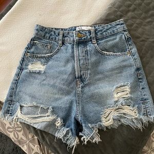 Zara Size 2 High Waisted Ripped Denim Shorts